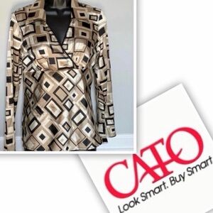 Cato Women's Black and Tan Geometric Blouse